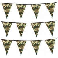 Camouflage vlaggenlijn - Set van 4x stuks - 6 meter - plastic - army - leger thema - vlaggetjes