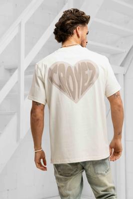 Croyez Puffed Heart T-Shirt Heren Gebroken Wit/Beige - Maat XL - Kleur: BeigeWit | Soccerfanshop
