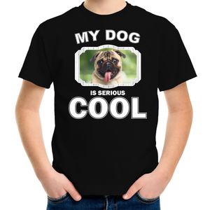 Honden liefhebber shirt mopshond my dog is serious cool zwart voor kinderen