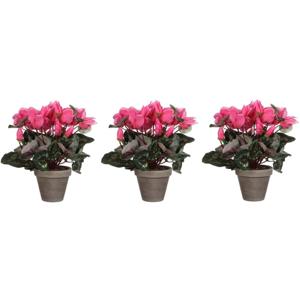 Mica Decorations Kunstplant - Voordeelset van 3x stuks - cyclaam - roze - 30 cm