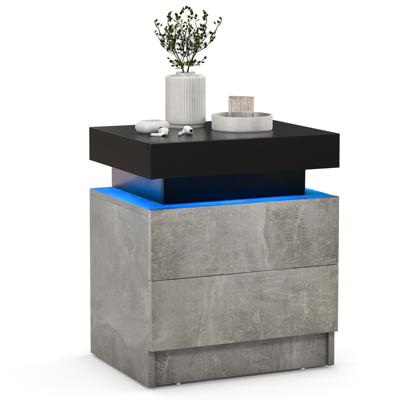 Nachtkastje met LED-verlichting & 2 Lades & Afstandsbediening Nachtkast 45 x 35 x 52 cm Grijs