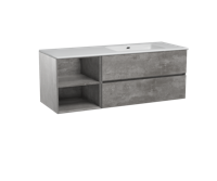 Storke Edge zwevend badmeubel 140 x 52 cm beton donkergrijs met Diva asymmetrisch rechtse wastafel in glanzend composiet marmer