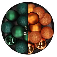 24x stuks kunststof kerstballen mix van donkergroen en oranje 6 cm - Kerstbal