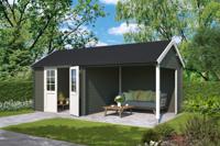 Outdoor Life Fraya Blokhut 595x295 cm 28 mm vuren Green Grey-Wit gecoat- Zadeldak- - Outdoor Life Outdoor Life Fraya Blokhut 595x295 cm 28 mm vuren Green Grey-Wit gecoat- Zadeldak- - Outdoor Life
