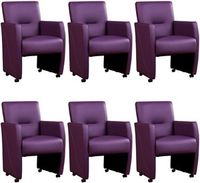 Set van 6 Paarse leren moderne eetkamerfauteuils Pleasure - Toledo Leer Aubergine (paars leer)