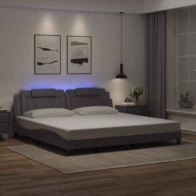Bedframe met LED-verlichting kunstleer grijs 200x200 cm