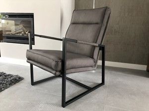 Leren fauteuil met stalen frame en hoge rug - grijs leer - Echt leer, Industrieel, ontdek de vele Leersoorten en Kleuren bij ShopX