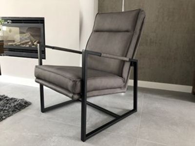 Leren fauteuil met stalen frame en hoge rug - grijs leer - Echt leer, Industrieel, ontdek de vele Leersoorten en Kleuren bij ShopX