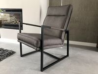 Leren fauteuil met stalen frame en hoge rug - grijs leer - Echt leer, Industrieel, ontdek de vele Leersoorten en Kleuren bij ShopX