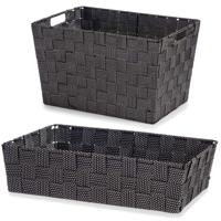 Kipit Opbergmandjes 4x stuks - 2 formaten - zwart - kast badkamer - gevlochten stof
