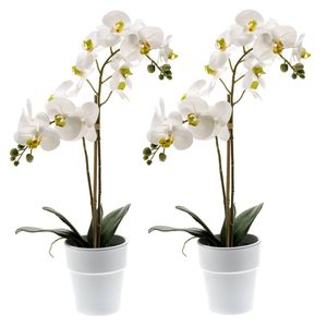 Set van 2x stuks witte orchidee kunstplanten in kunststof pot 65 cm - Kunstplanten