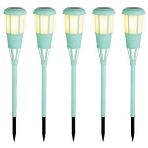 5x stuks solar tuinfakkel/tuinlamp turquoise op zonne-energie 61 cm