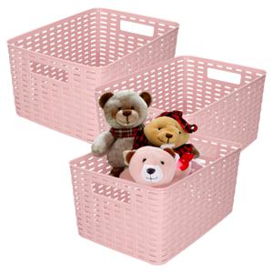 Opbergmand - 3x - Kastmand - rotan kunststof - oud roze - 18 Liter - 29 x 39 x 20 cm