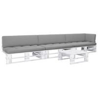 vidaXL 4-delige Loungeset pallet met kussens wit geïmpregneerd hout - thumbnail
