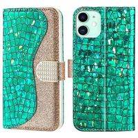 Croco Bling Series iPhone 13 Mini Wallet Case - Groen