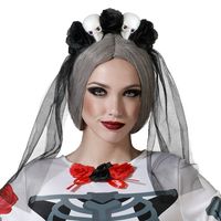 Halloween/horror verkleed diadeem/tiara/bloemenkrans - zombie/heks/lady - kunststof - dames/meisjes - thumbnail