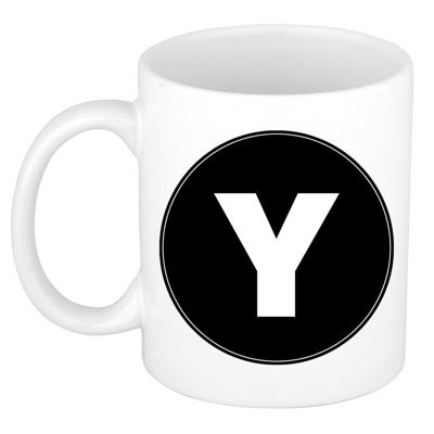Koffie mok met de letter Y - beker - zwart - eerste letter van een voornaam - wit - 300 ml