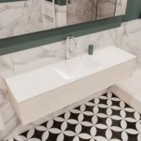 Mondiaz Lush Cloud badmeubel underlayment 150 cm 1 lade solid surface enkele spoelbak midden 1 kraangat