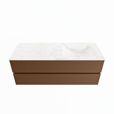 MONDIAZ VICA-DLUX 130cm badmeubel onderkast Rust 2 lades. Inbouw wastafel CLOUD rechts 1 kraangat, kleur Ostra.