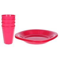 Verjaardag/kinder/camping borden/beker set - 8x stuks - roze - kunststof - onbreekbaar