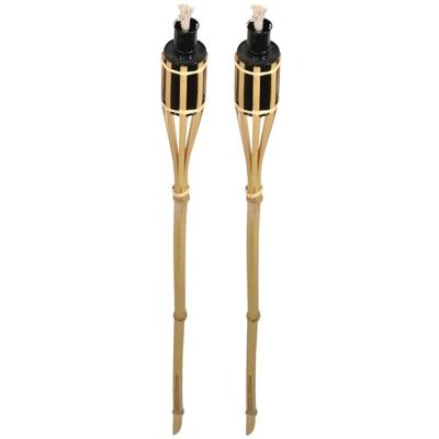 Bellatio design Tuinfakkels - 2x stuks - bamboe - 60 cm - navulbaar - fakkels