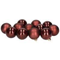 Decoris kerstballen - 12x stuks - mahonie bruin - kunststof - 6 cm