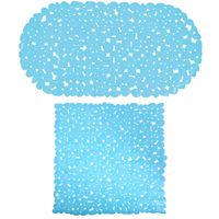 MSV Douche/bad anti-slip matten set badkamer - pvc - 2x stuks - lichtblauw - 2 formaten - Badmatjes - thumbnail