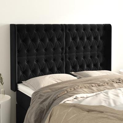 Hoofdbord met randen 147x16x118/128 cm fluweel zwart