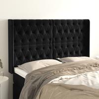 Hoofdbord met randen 147x16x118/128 cm fluweel zwart