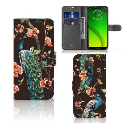 Motorola Moto G7 Power | Telefoonhoesje | Met pasjeshouder | Pauw met Bloemen