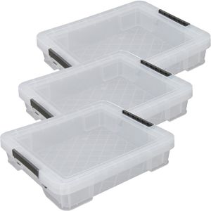 Allstore Opbergbox - 3x stuks - 9 liter - Transparant - 43 x 36 x 8 cm