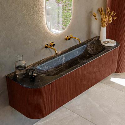 Badmeubel Mondiaz Kurve-Dlux | 170 cm cm | Meubelkleur Ruby | Wastafelkleur Lava | Solid surface | Wasbak midden spoelbak | Zonder kraangat(en)