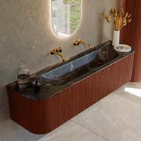 Badmeubel Mondiaz Kurve-Dlux | 170 cm cm | Meubelkleur Ruby | Wastafelkleur Lava | Solid surface | Wasbak midden spoelbak | Zonder kraangat(en)