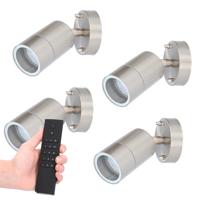 Set van 4 dimbare LED Wandlamp Lago - 2700K warm wit - RVS - IP44 waterdicht - GU10 fitting - Incl. dimmer met afstandsbediening