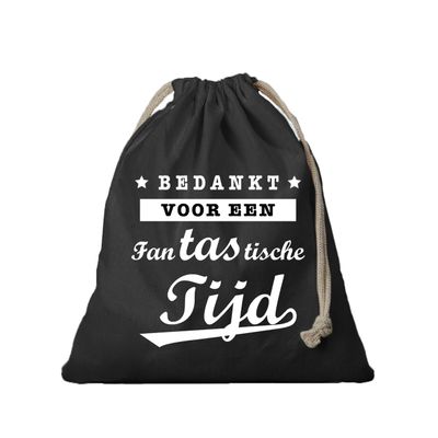 1x Canvas cadeautasje bedankt fantastische tijd zwart met koord 25 x 30 cm