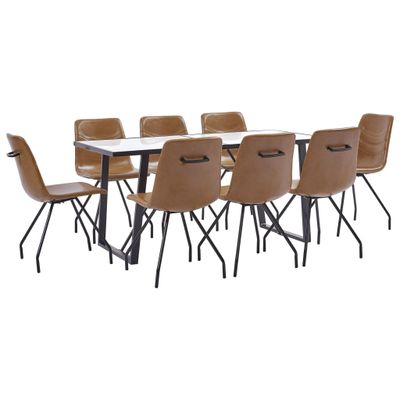 vidaXL 9-delige Eethoek kunstleer cognackleurig