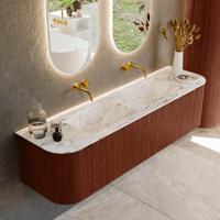 Badmeubel Mondiaz Kurve-Dlux | 170 cm cm | Meubelkleur Ruby | Wastafelkleur Glace | Solid surface | Wasbak beiden zijden spoelbak | Zonder kraangat(en)