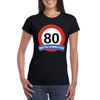 Verkeersbord 80 jaar t-shirt zwart dames