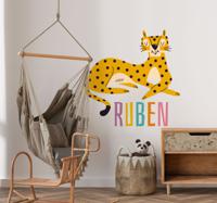 Cheetah met naam muursticker