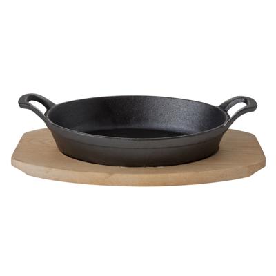 Cosy & Trendy Ovenschaal/gratinschaal - gietijzer - op houten plank - 30 x 17 x 5 cm
