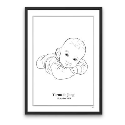 Persoonlijke lijntekening | Baby & Geboorte A4 Zonder Lijst