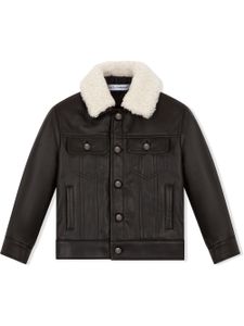 Dolce & Gabbana Kids veste en cuir à col contrastant - Noir