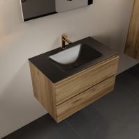 MONDIAZ AIVY 80cm badmeubel Chai, wastafel Urban solid surface midden 1 kraangat met spiegel (AI-351171URBAN-SI - AI-M80CHMI - AI-S80X70) - thumbnail