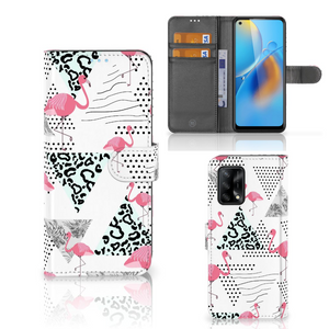 OPPO A74 4G Telefoonhoesje met Pasjes Flamingo Triangle