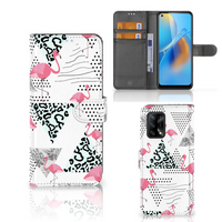 OPPO A74 4G Telefoonhoesje met Pasjes Flamingo Triangle