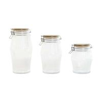 Set van 3 Potjes Home ESPRIT Transparant Siliconen Bamboe Kristal 13,5 x 13,5 x 27 cm