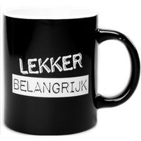 Zwart/witte mok/beker Lekker belangrijk 300 ml