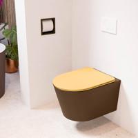 Wandcloset Mondiaz Lavie | Zonder spoelrand | Incl.Toiletzitting-Ocher | Keramiek | Rust (bruin)