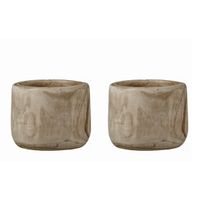 2x Ronde houten plantenpotten/bloempotten 19 cm 2x Ronde houten plantenpotten/bloempotten 19 cm