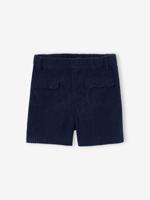 Fluwelen meisjesshort met zakken met festons marineblauw